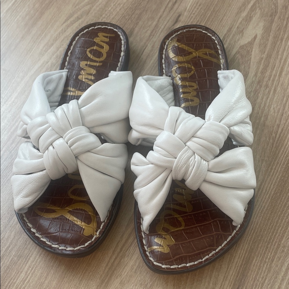 Sam Edelman Bay Knot White Leather Slide Sandals (Size 5.5)